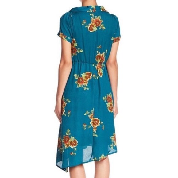 Superfoxx Asymmetrical Hem Floral Print Dress Teal‎ Medium - Picture 3 of 9